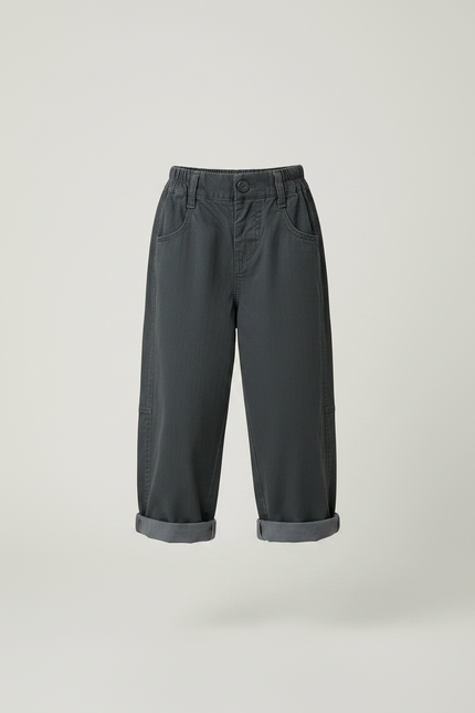 Pantalon Fluide Garçon Gris Coupe Ample Coton - Toile - vue 3