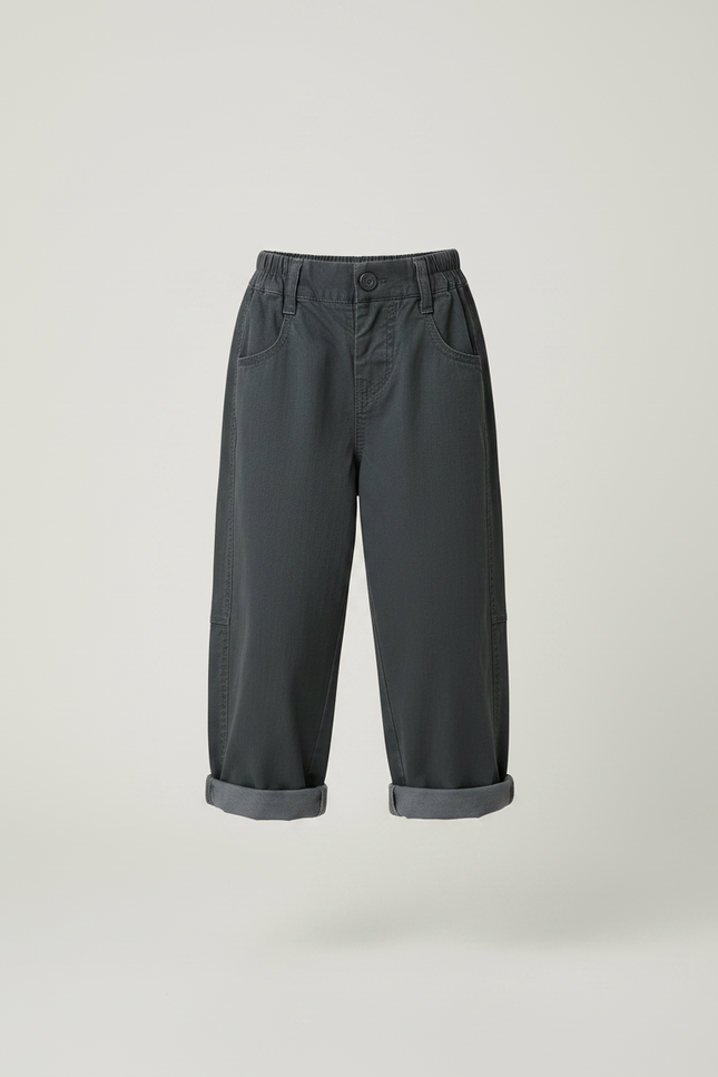 Pantalon Fluide Garçon Gris Coupe Ample Coton - Toile - vue 3