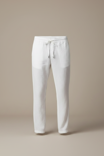 Pantalon Fluide Blanc Lin Cordon Décontracté Homme - vue 3