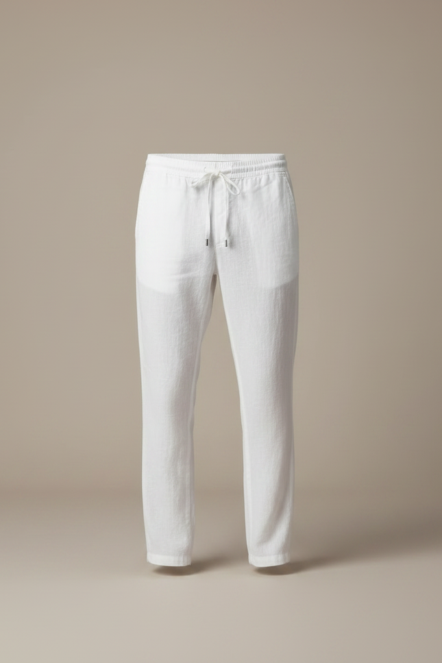 Pantalon Fluide Blanc Lin Cordon Décontracté Homme - vue 3