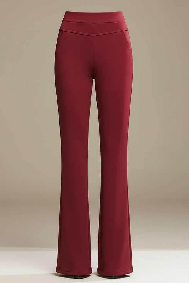 Pantalon Fluide Évasé Bordeaux Taille Haute Élégant Femme - Polyester - vue 3