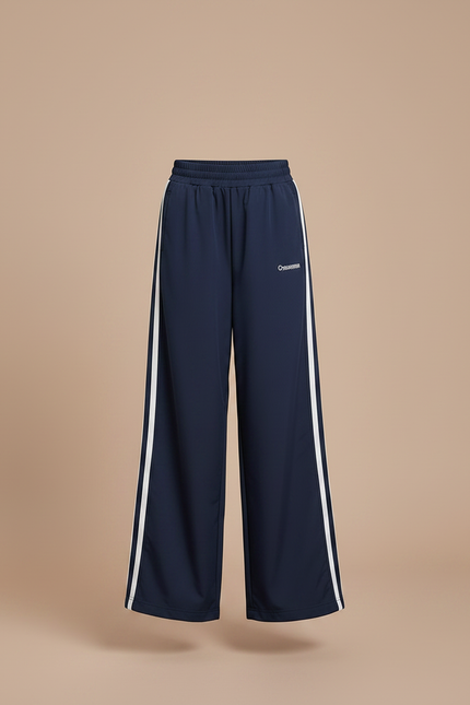 Pantalon Fluide Bleu Marine Ample Rayures Blanches Sport - Polyester - vue 3
