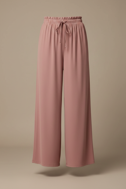 Pantalon Fluide Rose Ample Taille Haute Élégant - Viscose - vue 3