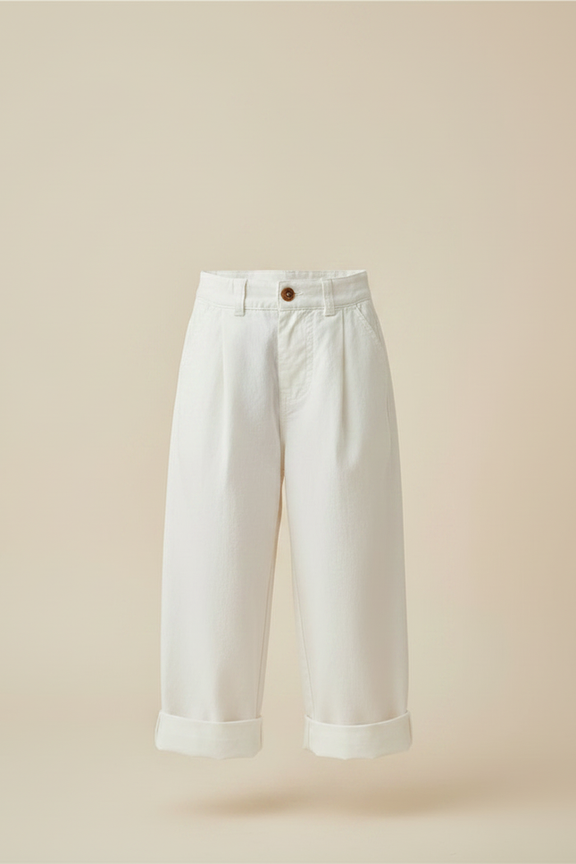 Pantalon Fluide Blanc Ample Décontracté Coton Enfants - vue 3