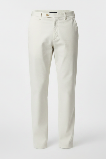 Pantalon Fluide Écru Coton Droit Élégant Homme - Blanc - vue 3