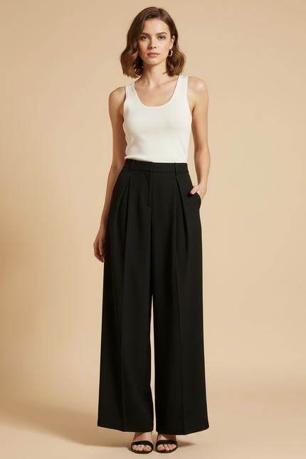 Pantalon Fluide Noir Ample Plissé Chic Élégant - Viscose - vue 3