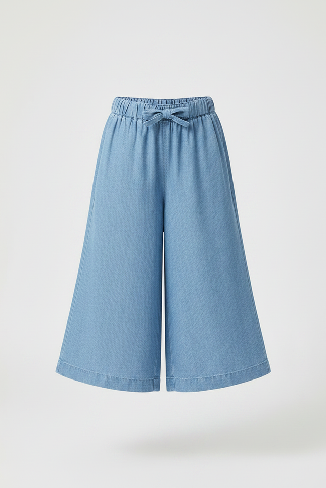 Pantalon Fluide Bleu Denim Ample Cordon Fille - Jean - vue 3