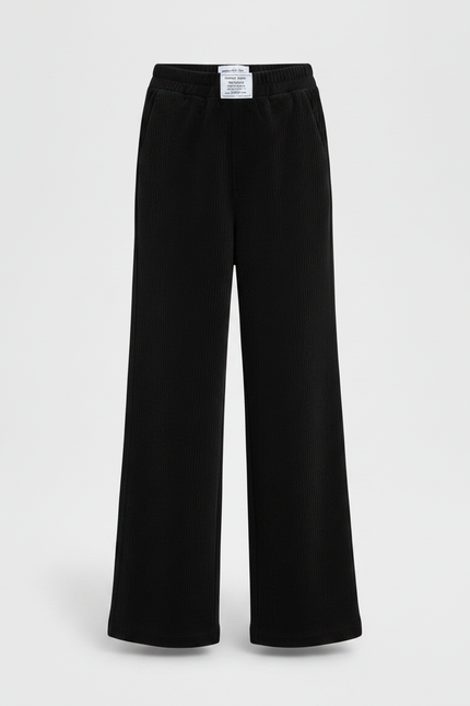 Pantalon Fluide Noir Velours Côtelé Ample Décontracté - Cordé - vue 3