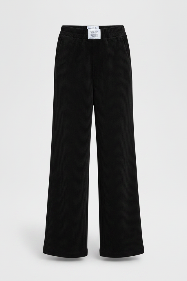 Pantalon Fluide Noir Velours Côtelé Ample Décontracté - Cordé - vue 3