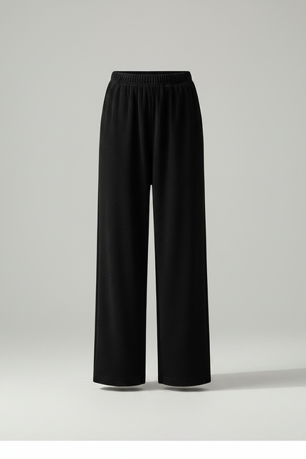 Pantalon Fluide Noir Ample Côtelé Décontracté Élégant - Cordé - vue 3
