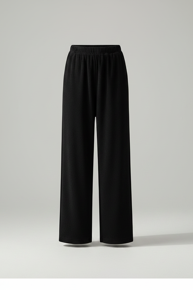 Pantalon Fluide Noir Ample Côtelé Décontracté Élégant - Cordé - vue 3