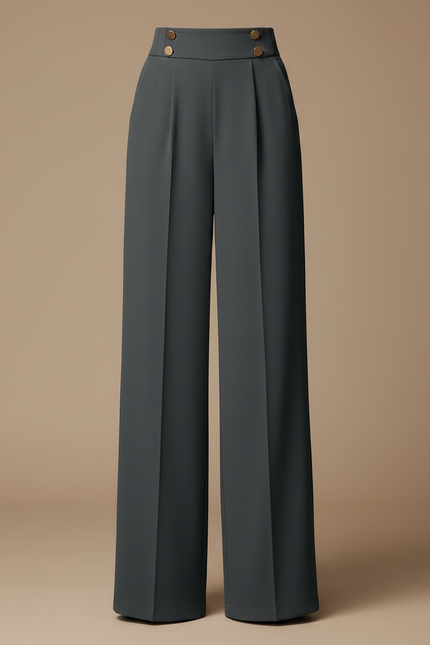Pantalon Fluide Taille Haute Ample Boutons Élégant - Gris Polyester - vue 3