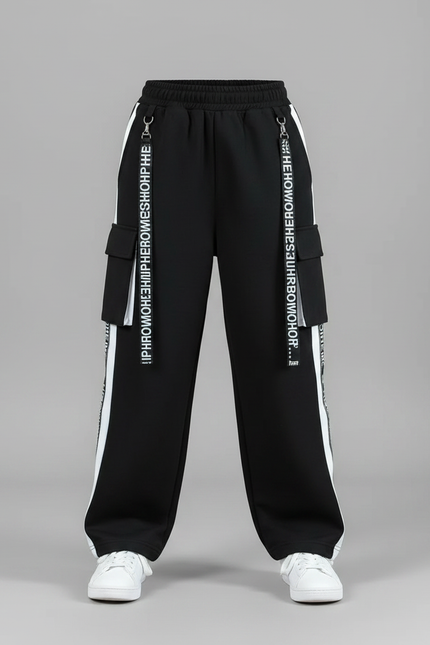 Pantalon Fluide Noir Ample Sport Cargo Enfant - Molleton - vue 3
