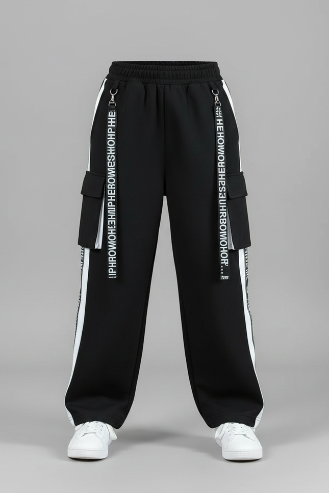 Pantalon Fluide Noir Ample Sport Cargo Enfant - Molleton - vue 3