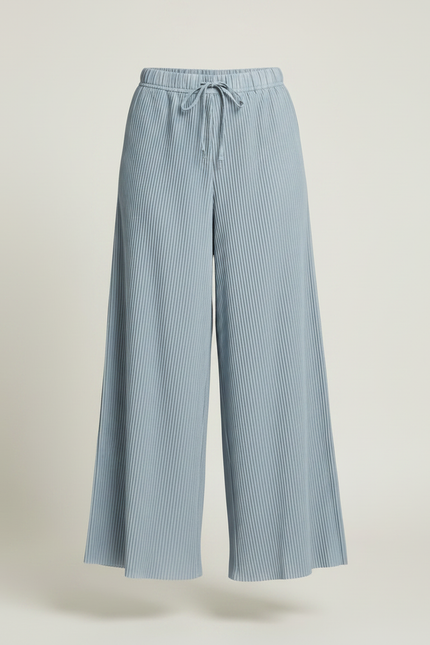 Pantalon Fluide Plissé Bleu Ciel Ample Décontracté Élégant - Polyester - vue 3
