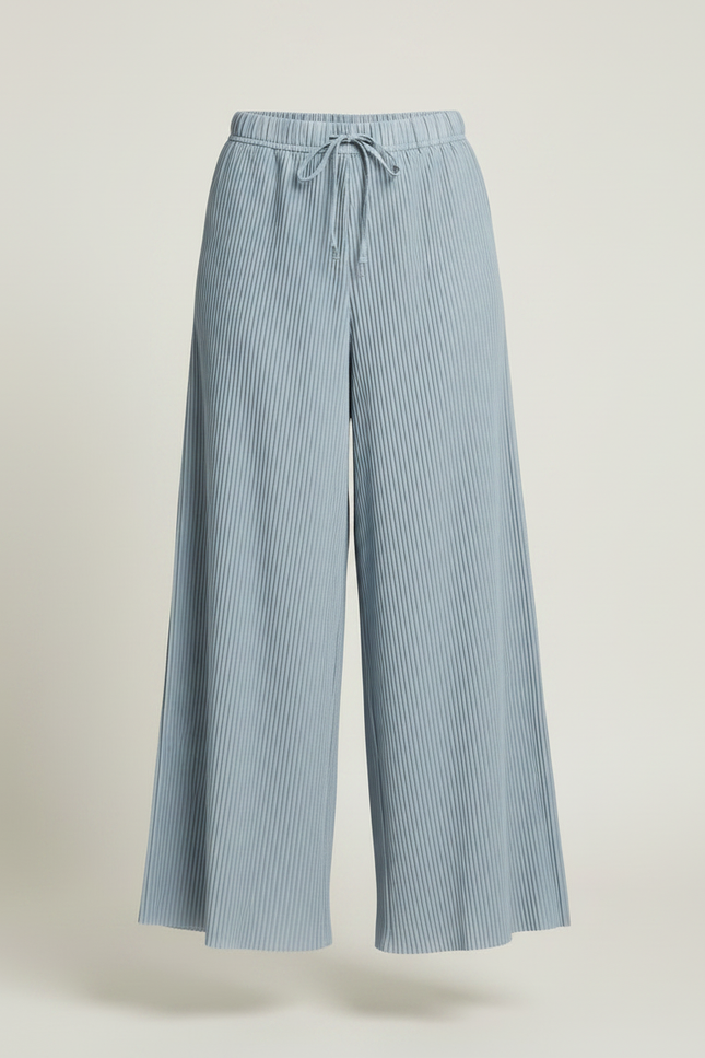 Pantalon Fluide Plissé Bleu Ciel Ample Décontracté Élégant - Polyester - vue 3