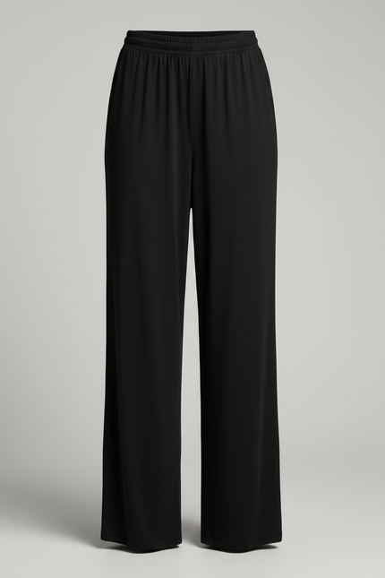 Pantalon Fluide Noir Ample Taille Haute Décontracté Élégant - Viscose - vue 3