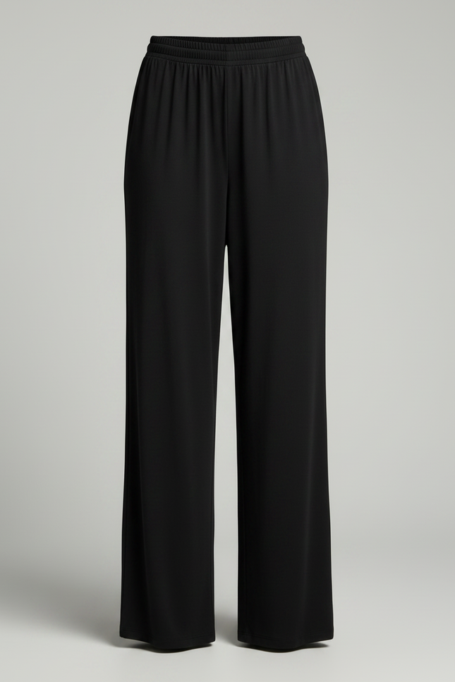 Pantalon Fluide Noir Ample Taille Haute Décontracté Élégant - Viscose - vue 3