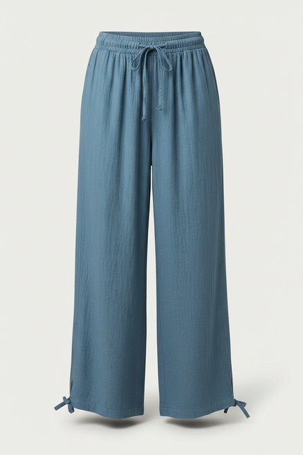 Pantalon Fluide Bleu Ciel Ample Coton Lin Femme - vue 3