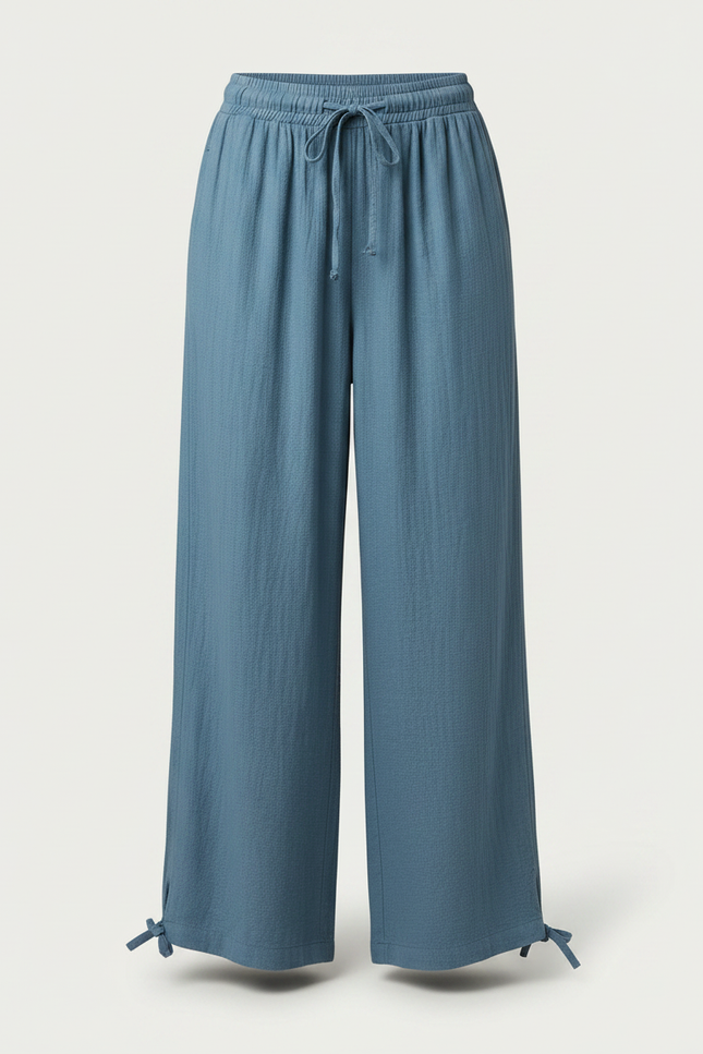 Pantalon Fluide Bleu Ciel Ample Coton Lin Femme - vue 3