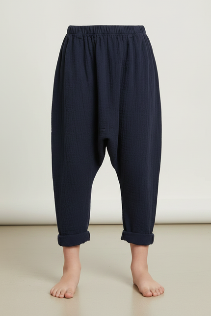 Pantalon Fluide Bleu Marine Coton Ample Harem Enfant - vue 3