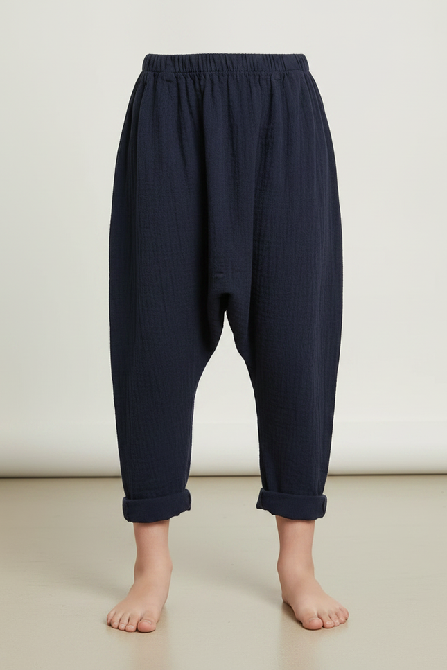 Pantalon Fluide Bleu Marine Coton Ample Harem Enfant - vue 3
