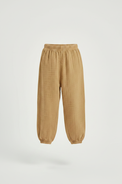 Pantalon Fluide Coton Plissé Ample Garçon Marron - Camel - vue 3