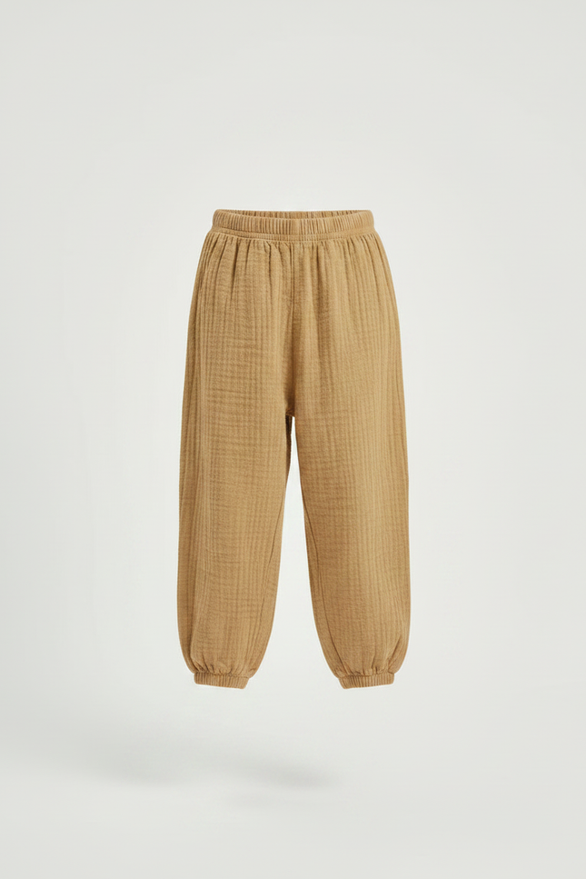 Pantalon Fluide Coton Plissé Ample Garçon Marron - Camel - vue 3