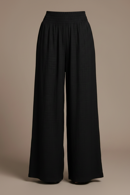 Pantalon Fluide Noir Ample Taille Haute Confortable Plissé - Viscose - vue 3