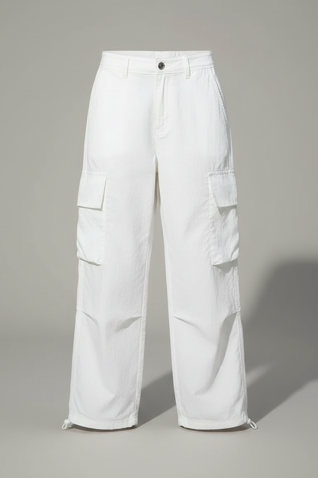 Pantalon Fluide Blanc Ample Cargo Décontracté Enfant - Polyester - vue 3