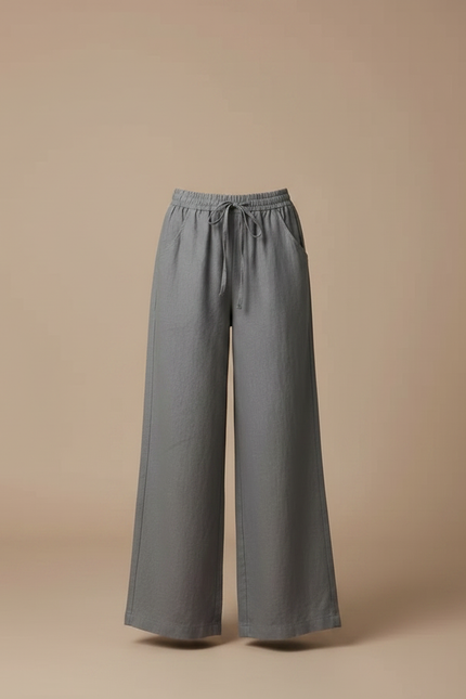 Pantalon Fluide Gris Ample Coton Lin Confortable - vue 3