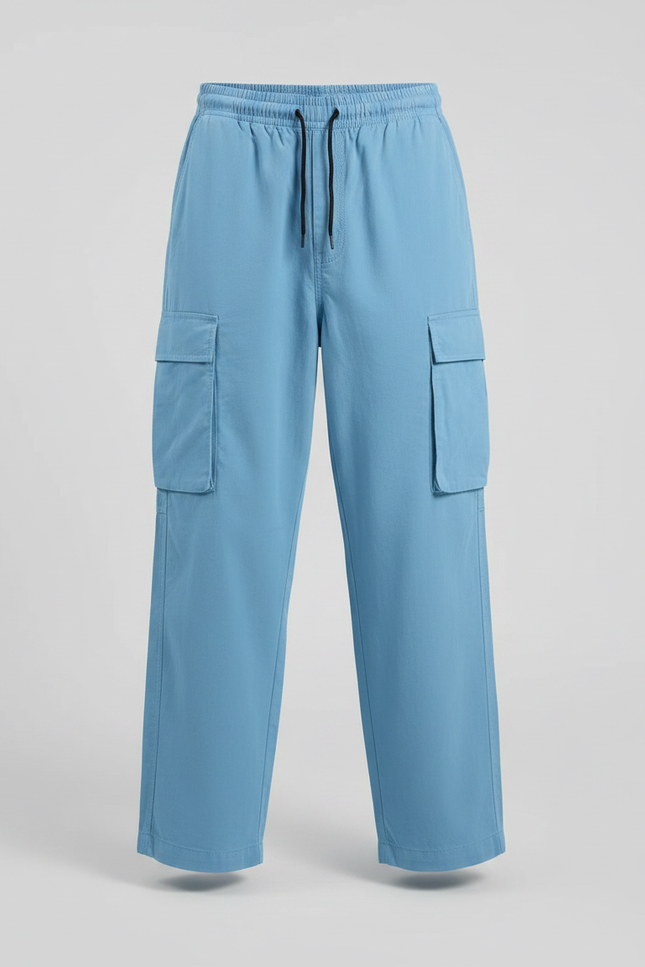 Pantalon Fluide Bleu Cargo Ample Cordon Homme - Toile - vue 3