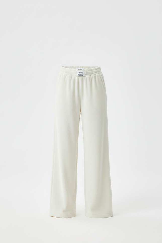Pantalon Fluide Écru Ample Confortable Hiver - Beige Molleton - vue 3