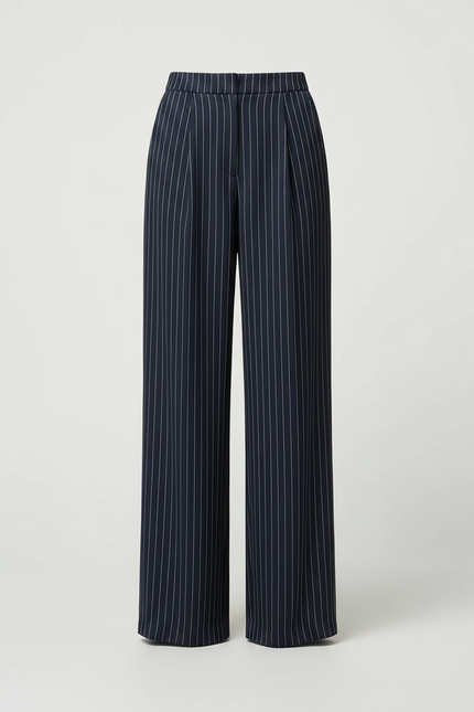 Pantalon Fluide Rayé Bleu Marine Ample Élégant Femme - Viscose - vue 3
