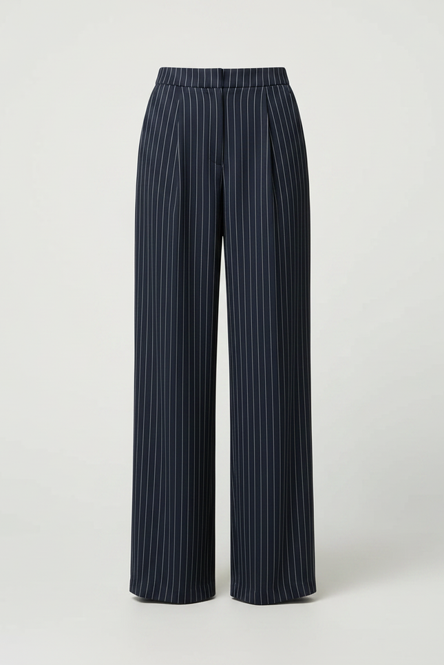 Pantalon Fluide Rayé Bleu Marine Ample Élégant Femme - Viscose - vue 3