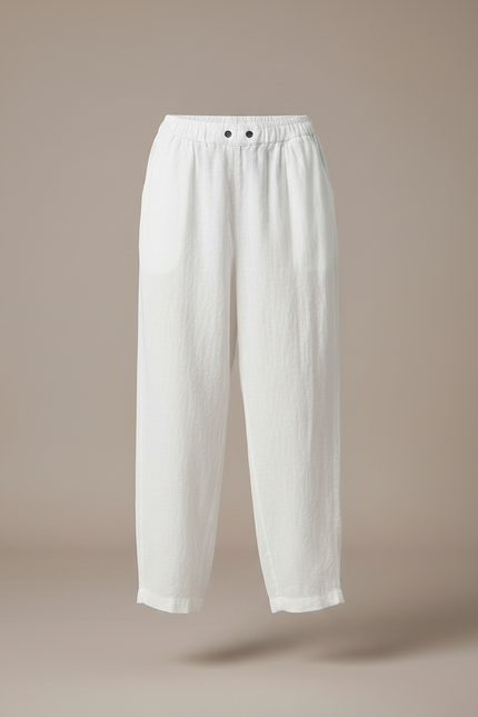Pantalon Fluide Blanc Ample Coton Taille Élastique - vue 3