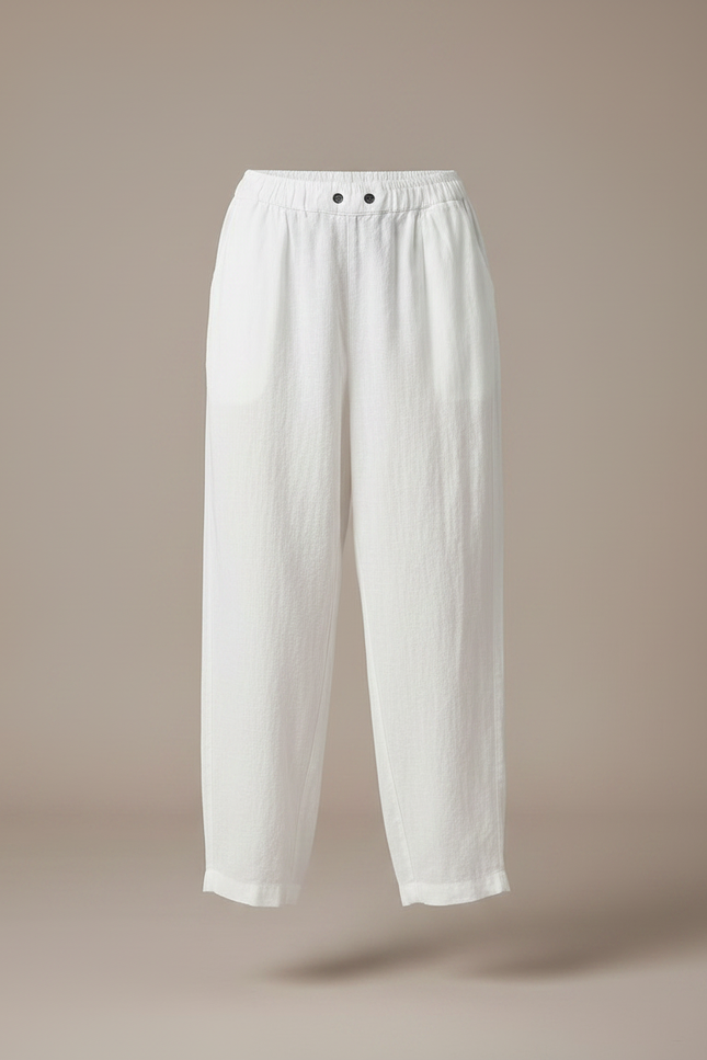 Pantalon Fluide Blanc Ample Coton Taille Élastique - vue 3