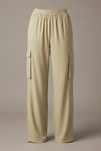 Pantalon Fluide Cargo Ample Vert Kaki Femme - Polyester - vue 3