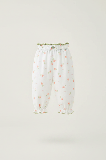 Pantalon Fluide Blanc Imprimé Fleurs Coton Léger Enfant - vue 3