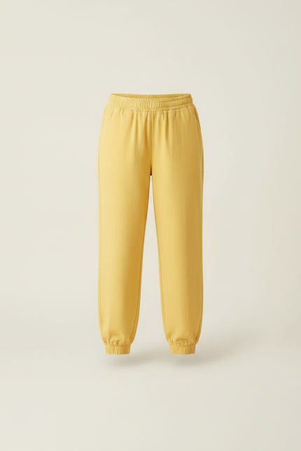 Pantalon Fluide Jaune Ample Coton Taille Élastiquée - vue 3