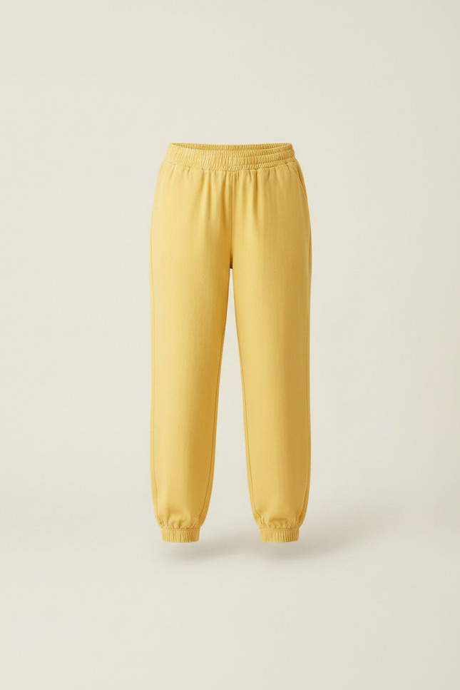 Pantalon Fluide Jaune Ample Coton Taille Élastiquée - vue 3