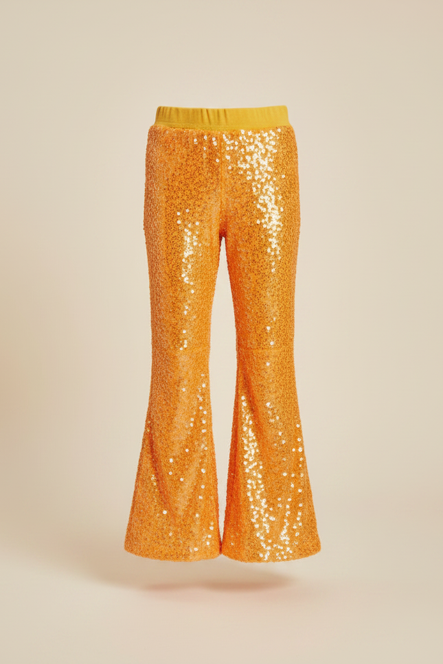 Pantalon Fluide Évasé Paillettes Orange Brillant Confortable - Polyester - vue 3