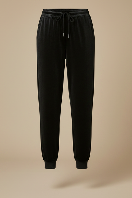 Pantalon Fluide Noir Velours Côtelé Ample Décontracté Élastique - vue 3
