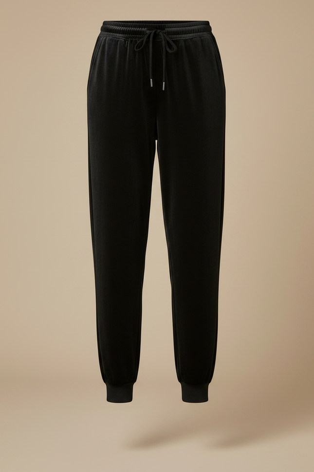 Pantalon Fluide Noir Velours Côtelé Ample Décontracté Élastique - vue 3