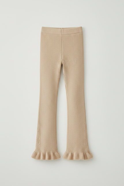 Pantalon Fluide Beige Côtelé Évasé Tricoté Fille - Maille - vue 3