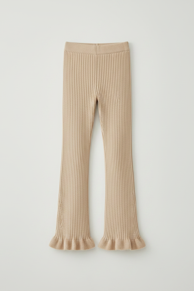 Pantalon Fluide Beige Côtelé Évasé Tricoté Fille - Maille - vue 3
