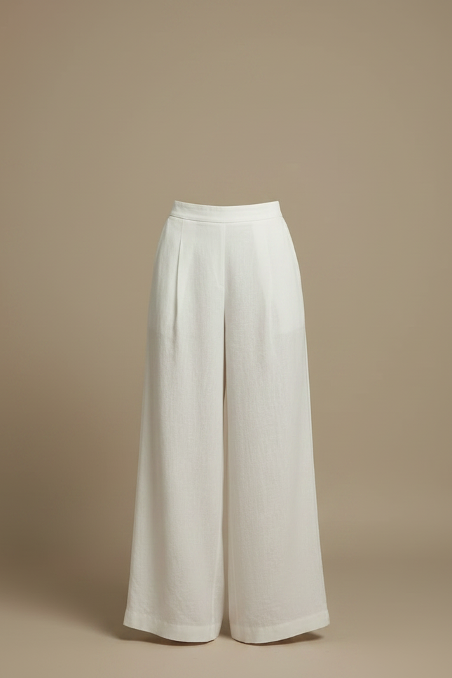 Pantalon Fluide Blanc Ample Lin Femme Élégant - vue 3