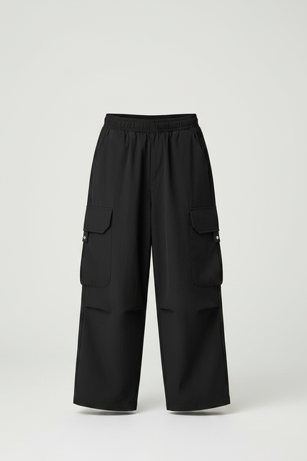 Pantalon Fluide Noir Cargo Ample Garçon Décontracté - Polyester - vue 3