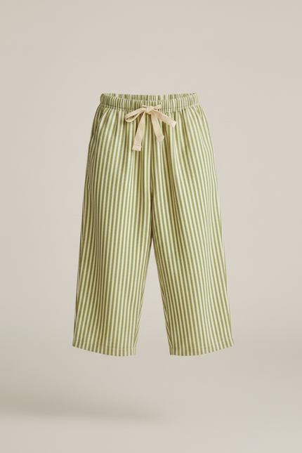 Pantalon Fluide Rayé Vert Ample Coton Enfant Décontracté - vue 3