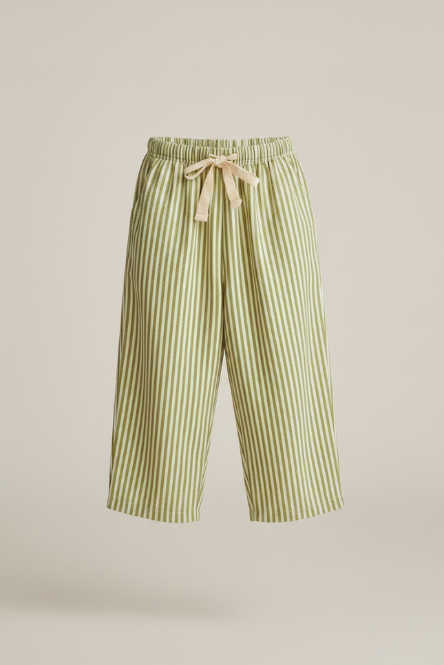 Pantalon Fluide Rayé Vert Ample Coton Enfant Décontracté - vue 3